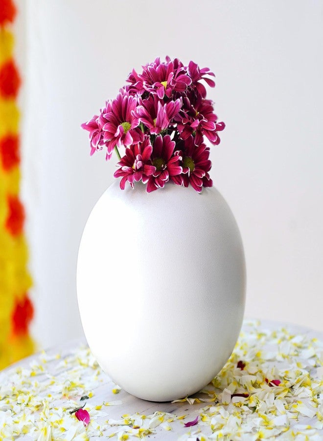 BEHOMA Metal Ball Flower Vase for Home Decor | Table Decorative Item for Bedroom Living Room Office Wedding | Best Gift for Birthday Anniversary Festival | White, Medium - Image 1